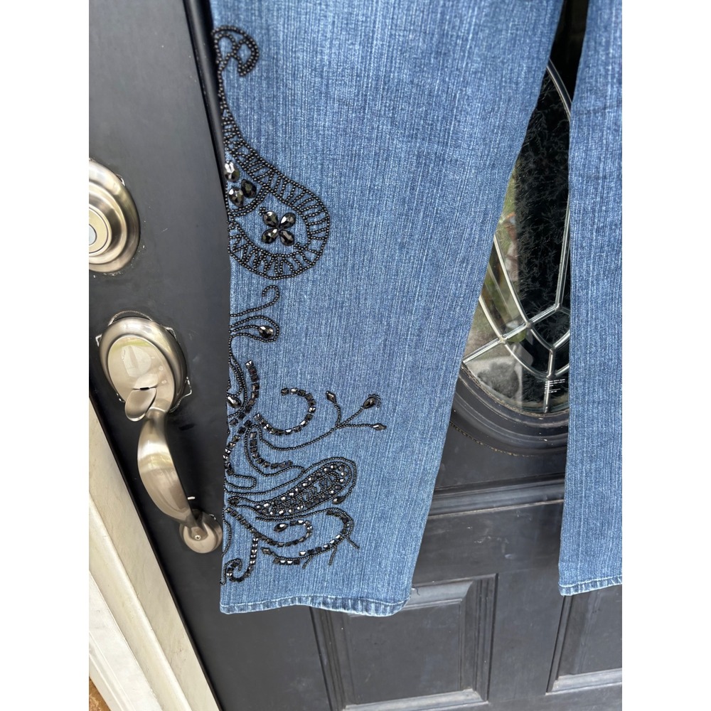 Coldwater Creek Blue Beaded Paisley Embroidered Jeans‎ P10 Medium Wash Straight - Picture 8 of 12
